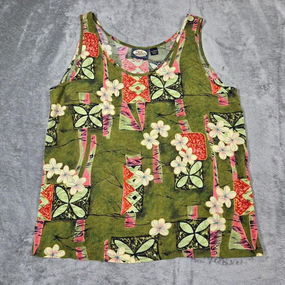 Tommy Bahama Top Womens Small Green Tank Shell Tropical Beach Hawaiian Casual